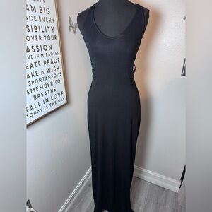 Staring at Stars Black Sleeveless Maxi Dress with Lace Side Insets Anthropology